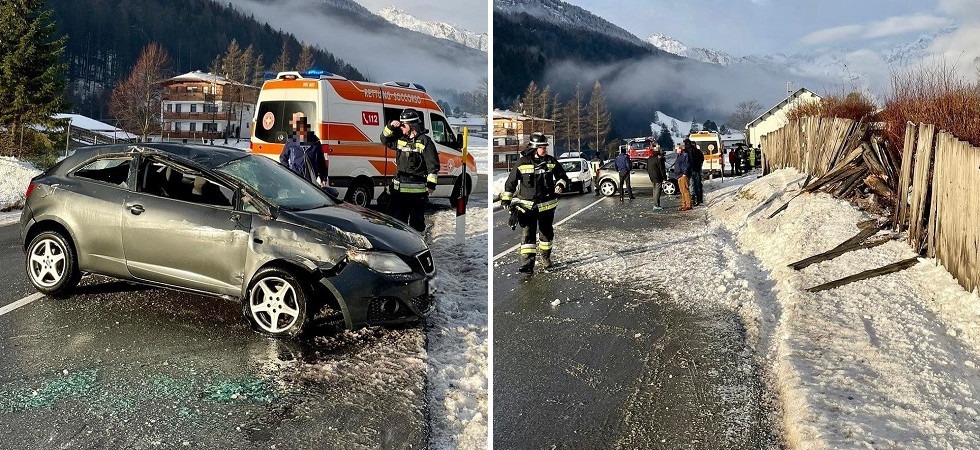 L'auto si ribalta fuori strada e abbatte una recinzione in legno: sul posto l'intervento dei soccorritori